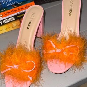 Fashion Nova Pink Heels with Orange Fur